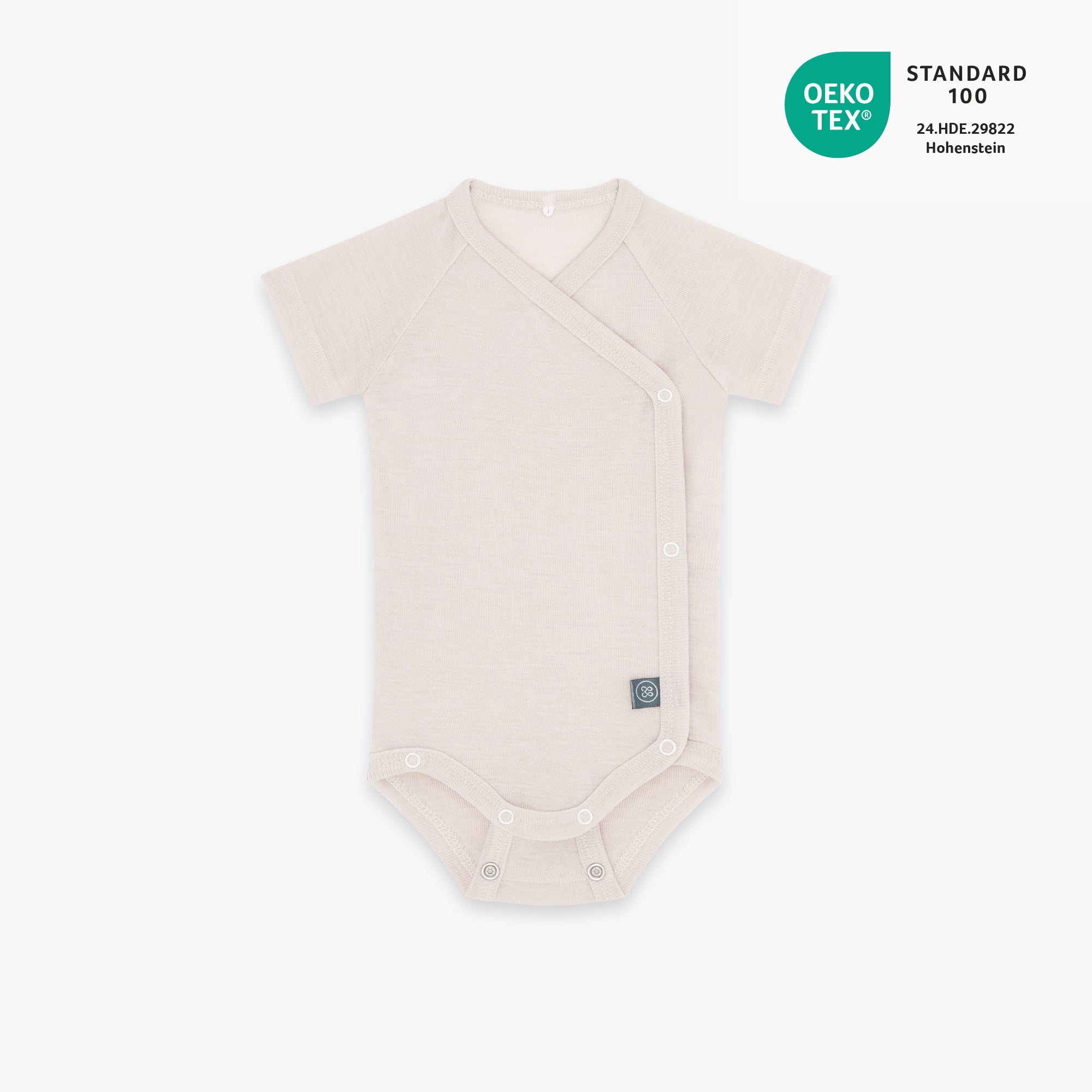 Wol-zijde Wikkelromper met korte mouwen | Essential Beige