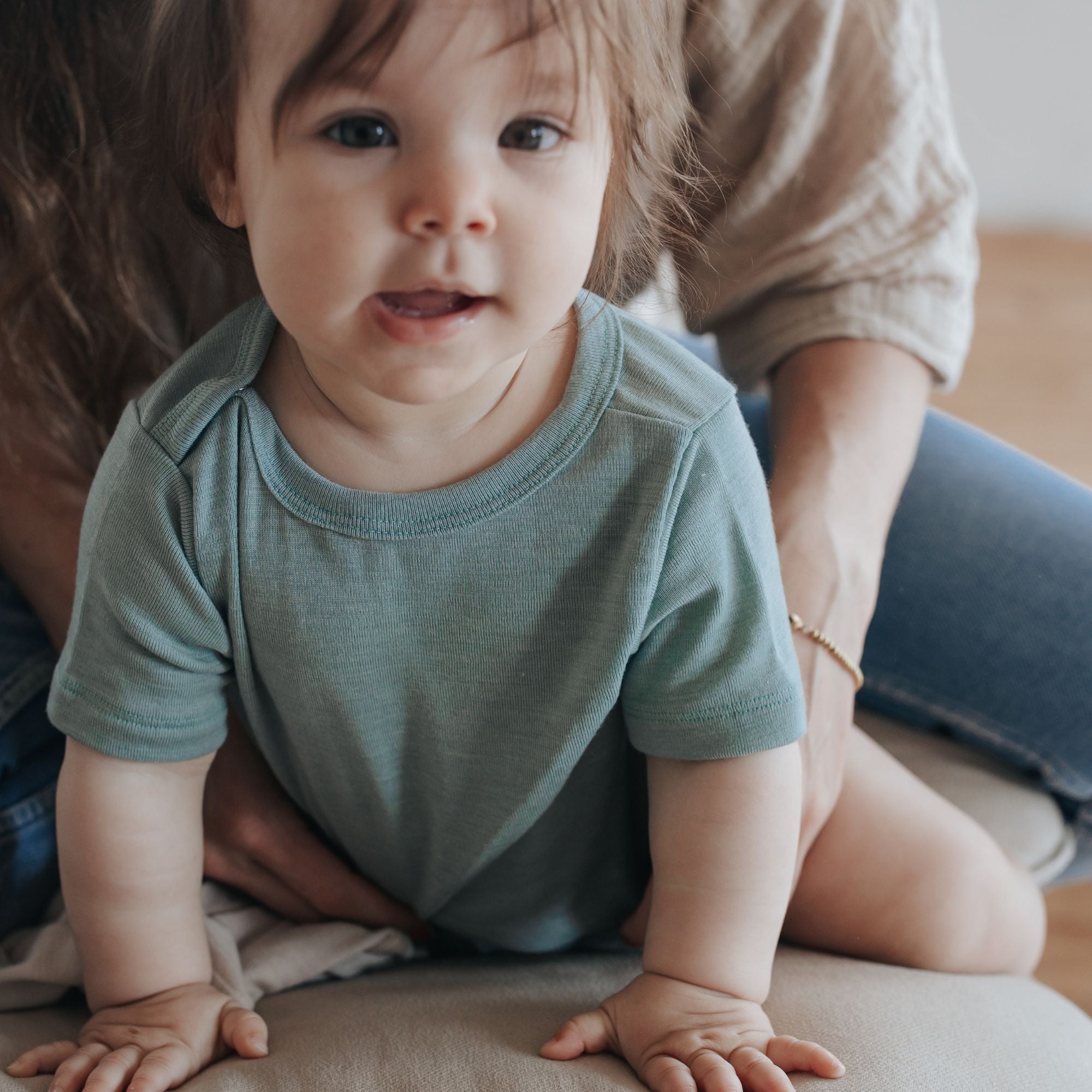 Wol-zijde Romper met korte mouwen | Essential Mint