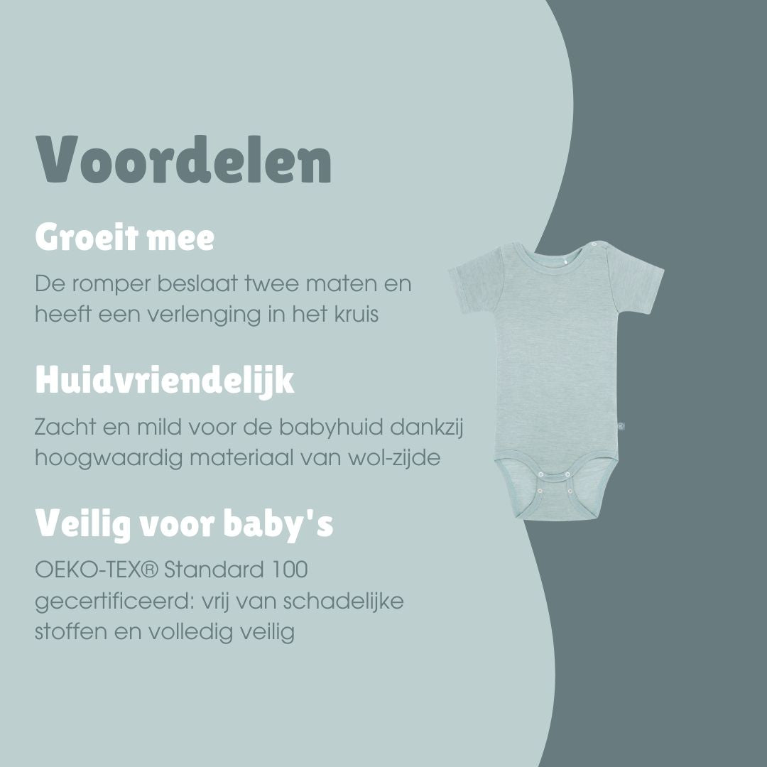 Wol-zijde Romper met korte mouwen | Essential Mint