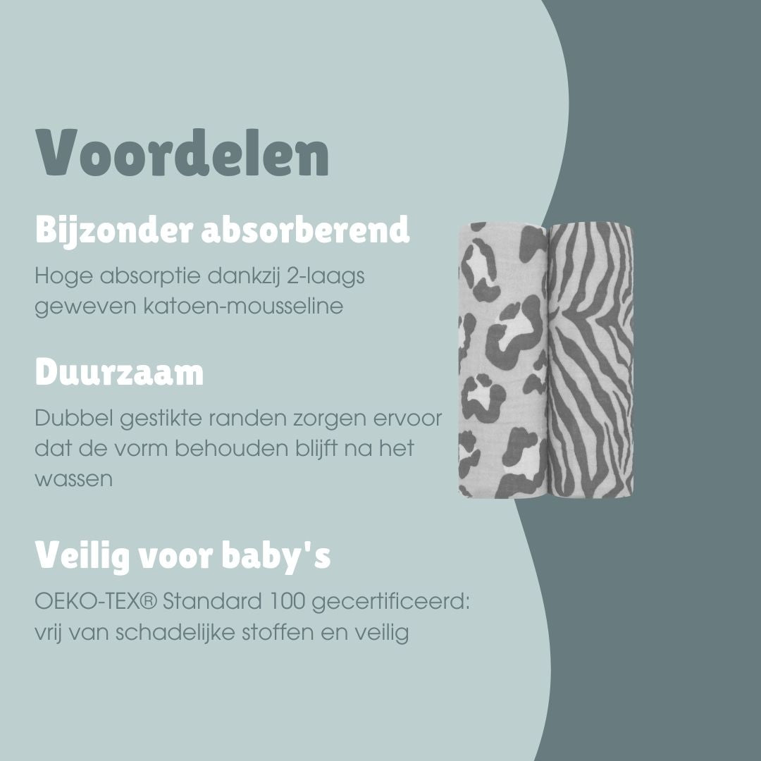 Hydrofiele doeken set 2 stuks | Luipaard Grijs