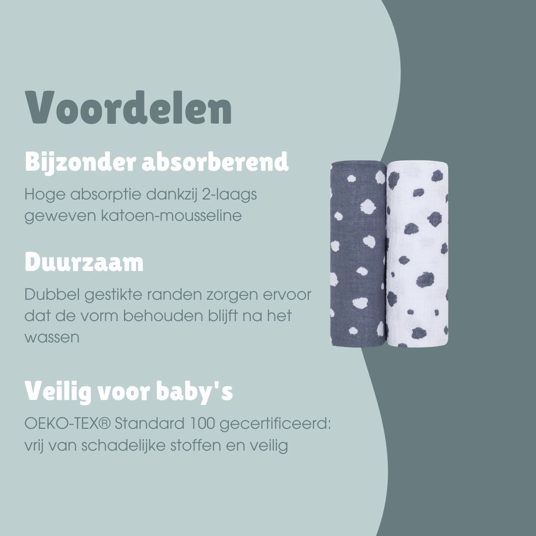 Hydrofiele doeken set 2 stuks | Stippen Blauw