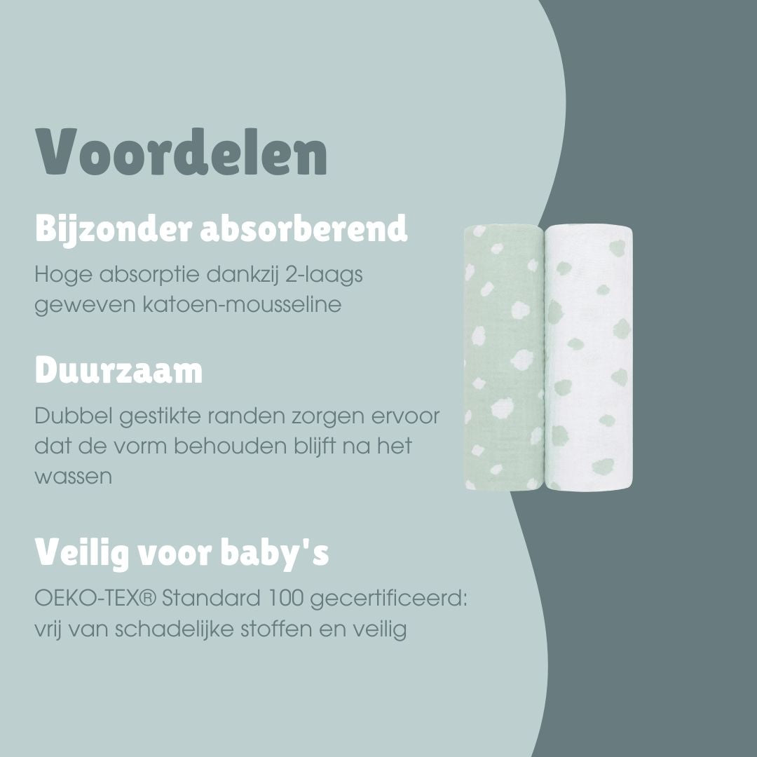 Hydrofiele doeken set 2 stuks | Stippen Mint