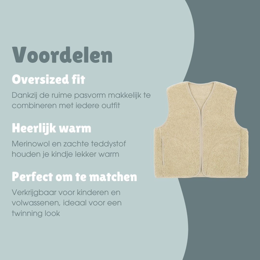 Merino teddy bodywarmer volwassenen | Essential Beige