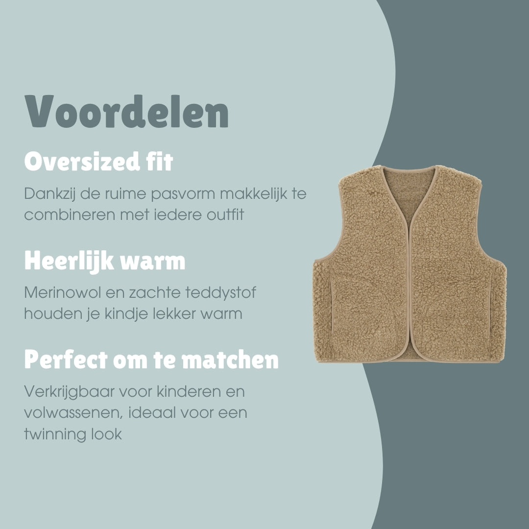 Merino teddy bodywarmer volwassenen | Essential Taupe
