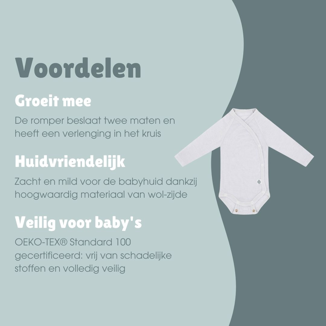 Wol/zijde wikkelromper met lange mouwen | Essential Grijs