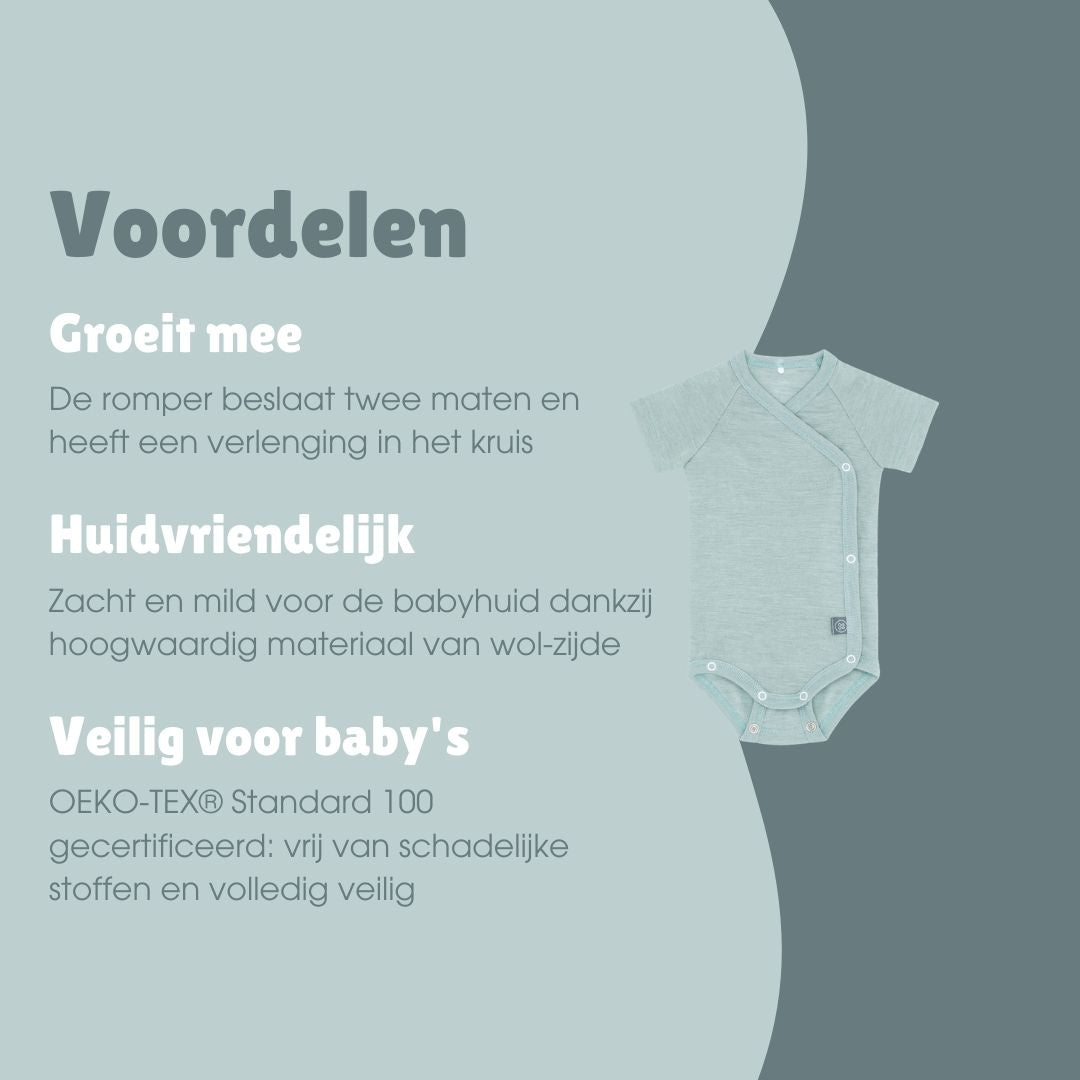 Wol-zijde Wikkelromper met korte mouwen | Essential Mint