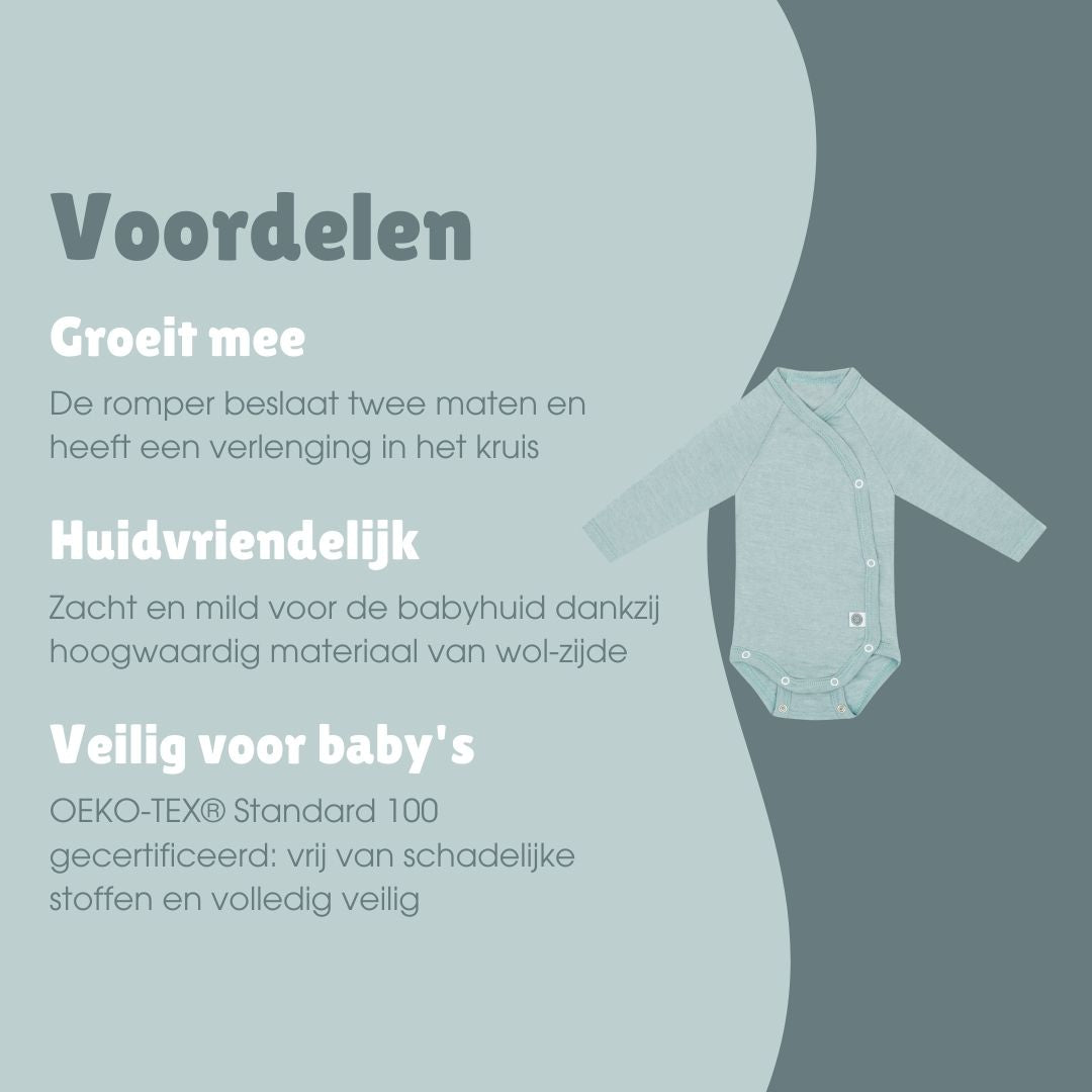 Wol/zijde wikkelromper met lange mouwen | Essential Mint