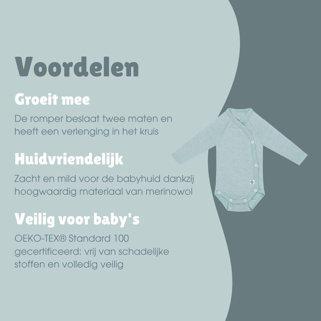 Merinowollen wikkelromper met lange mouwen | Essential Mint