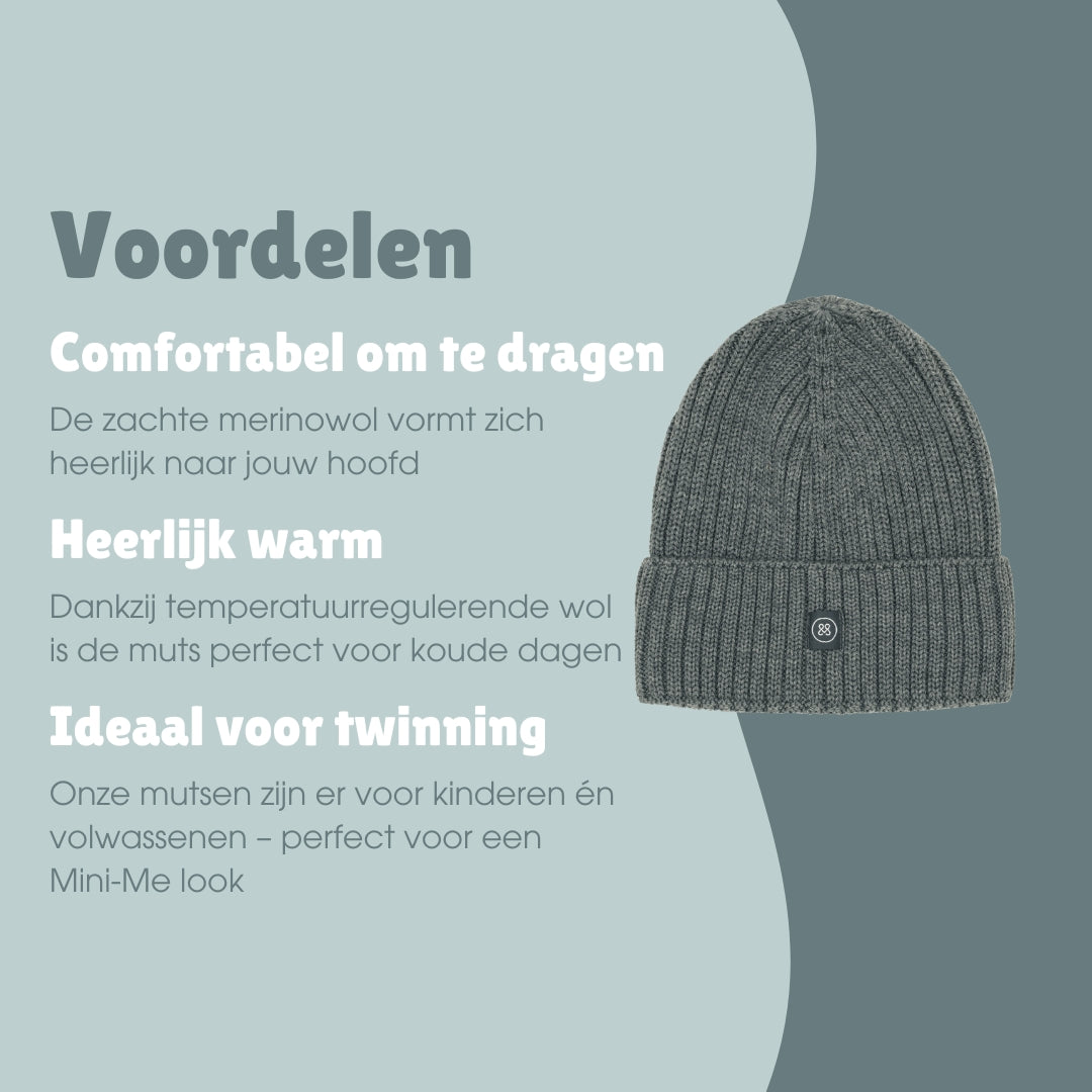 Merinowollen muts volwassenen | Essential Grijs