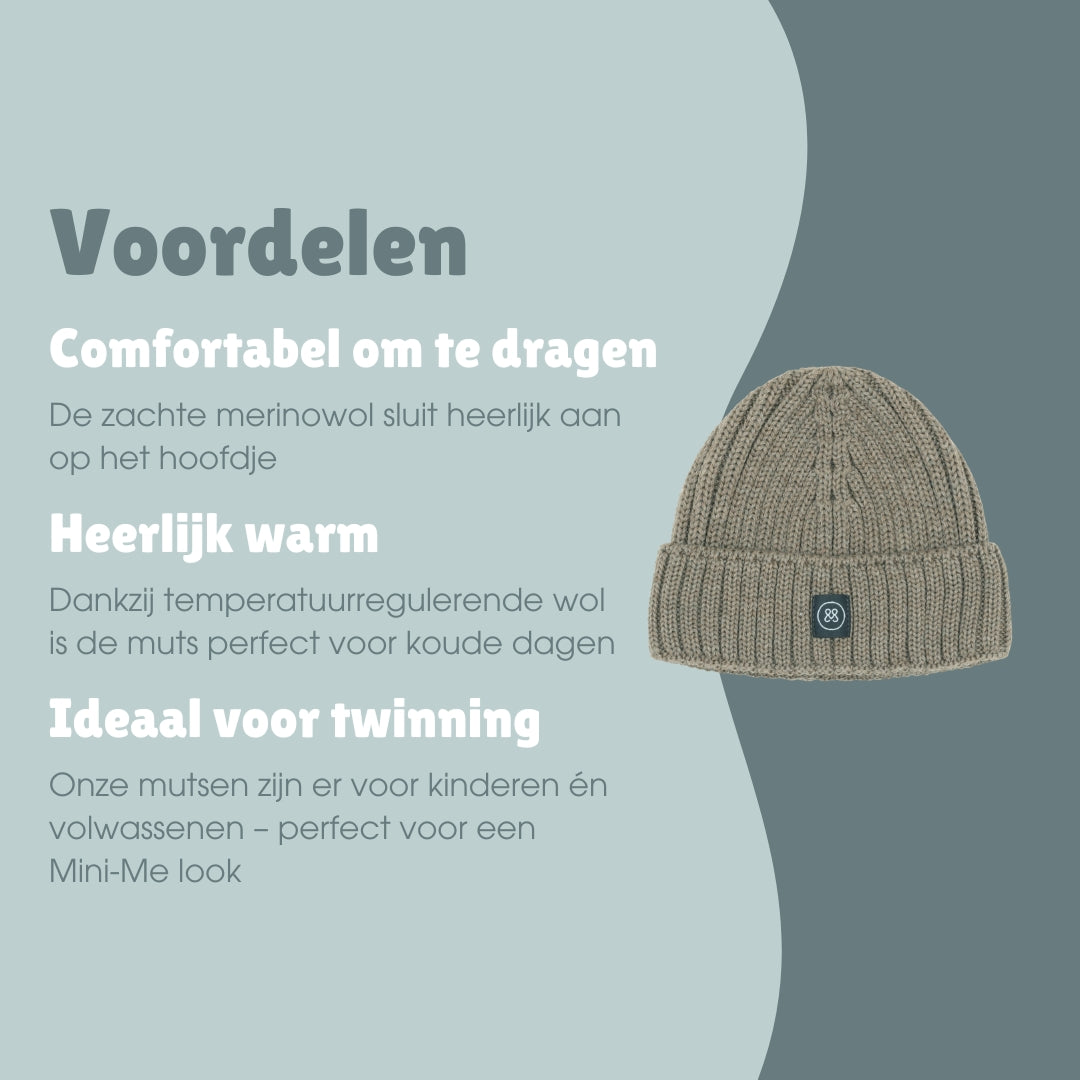 Merinowollen muts kind | Essential Beige