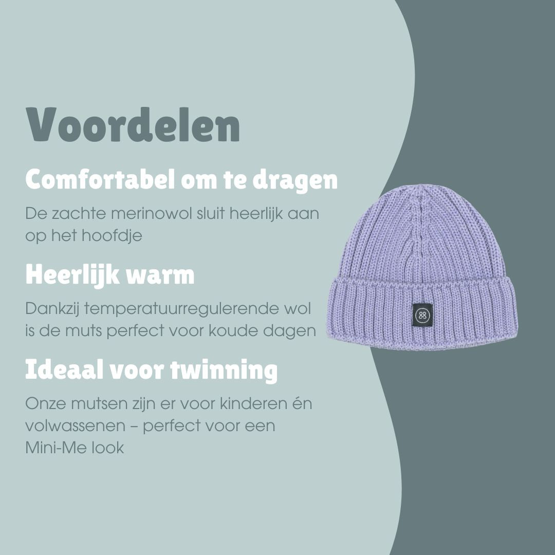 Merinowollen muts kind | Essential Lavendel