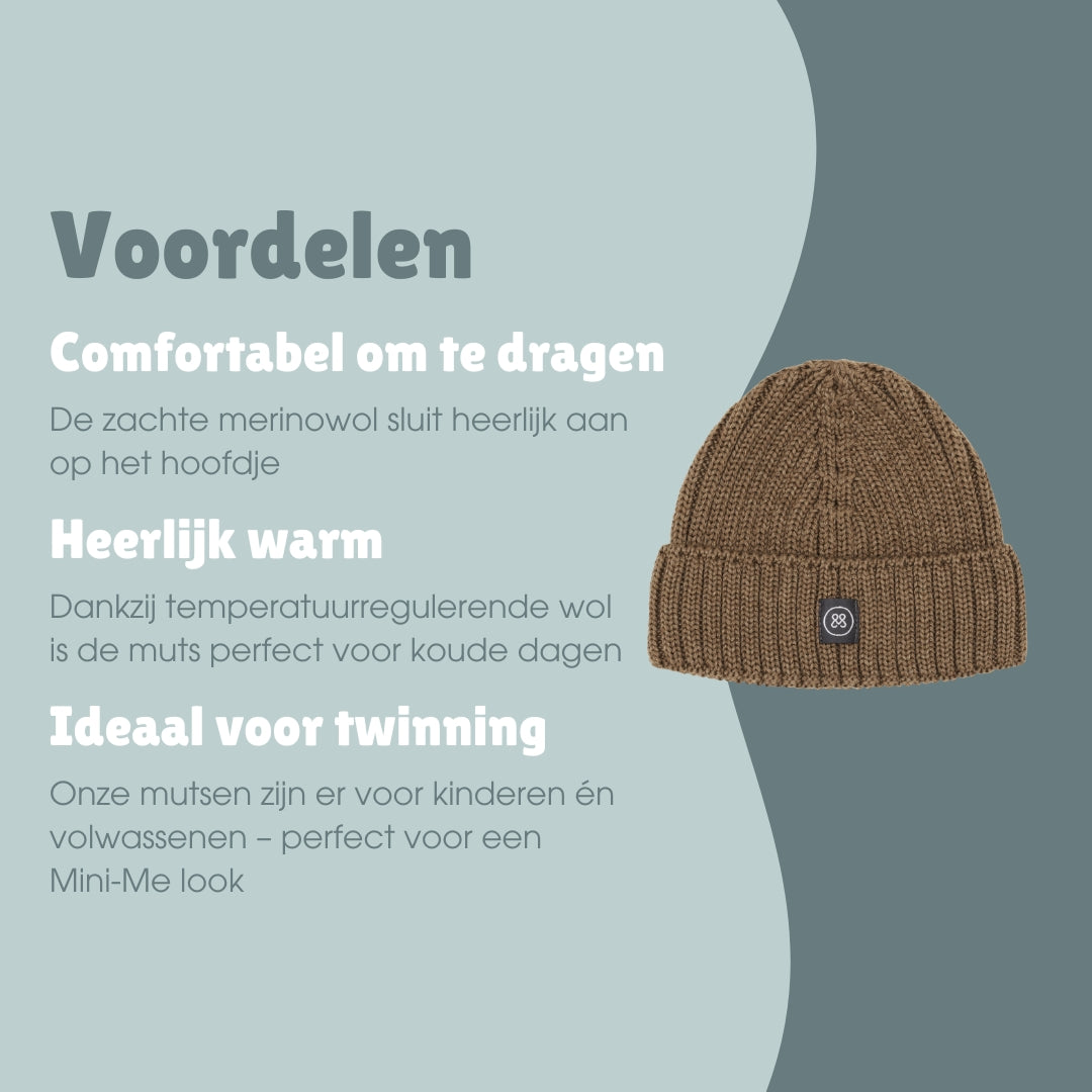 Merinowollen muts kind | Essential Taupe