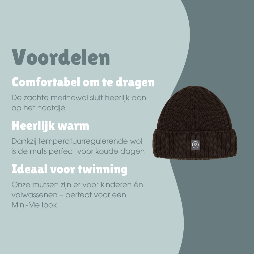 Merinowollen muts kind | Essential Chocolade